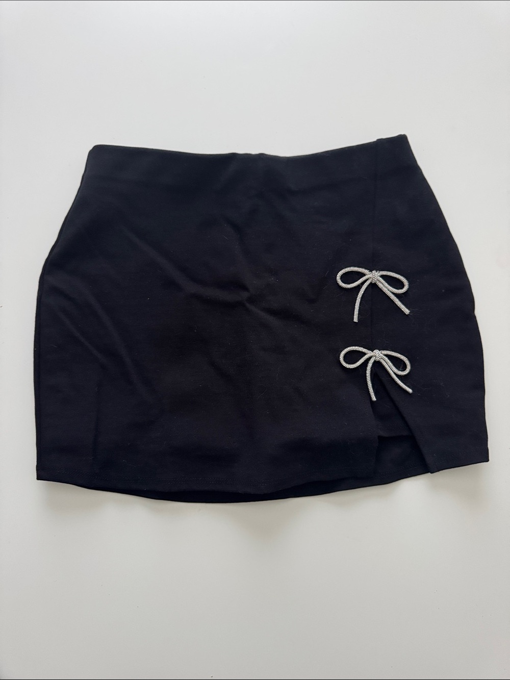 Windsor Black Mini Skirt with Silver Bow Accents